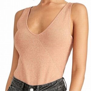 RACHEL RACHEL ROY Pink Rose Gold Metallic Anya Sweater Tank Top XL